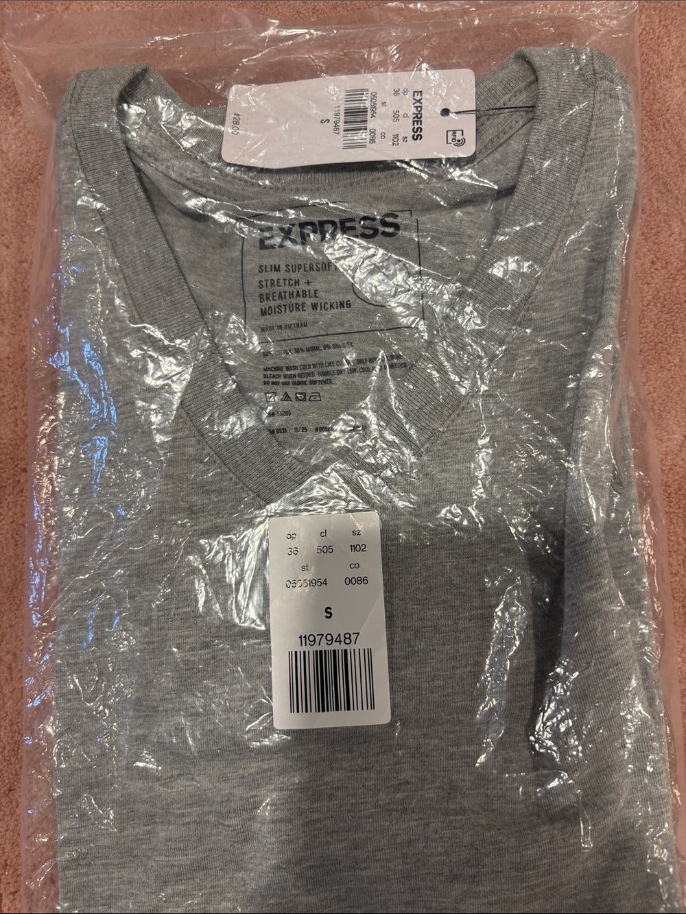 Express Slim V-Neck Short Sleeve Tee - Heather Gray